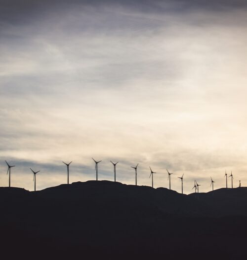 skyline with wind turbines on the horizon