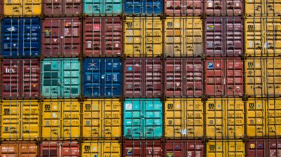 multi-coloured shipping container boxes