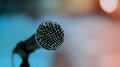 microphone with blurred multicolour background